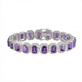 White Gold Diamond and Amethyst Line Bracelet